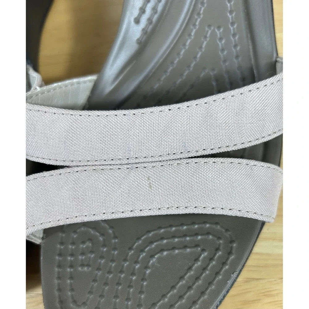 Crocs Leigh II Wedge Sandals Women 10 Taupe Ankle Strap Dual Comfort Neutral